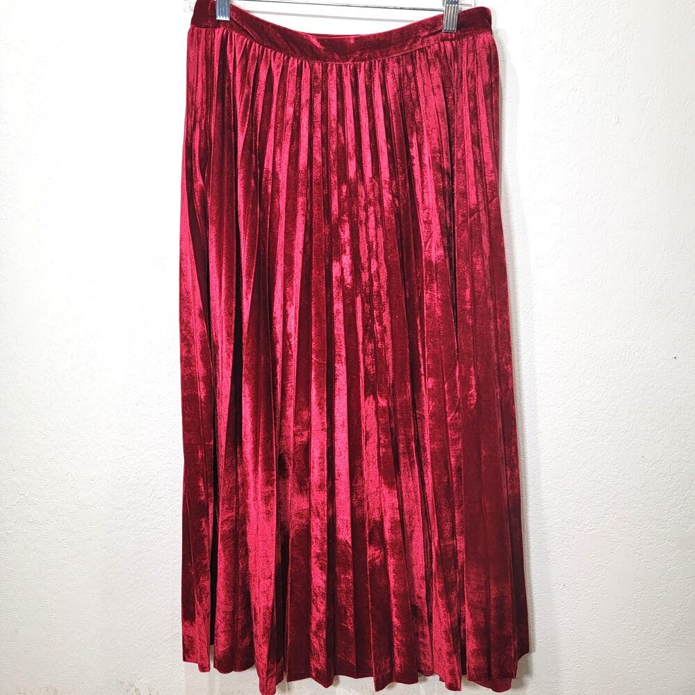 Flying Tomato Maxi Skirt M Red Velvet Accordion Pleat Long Medium